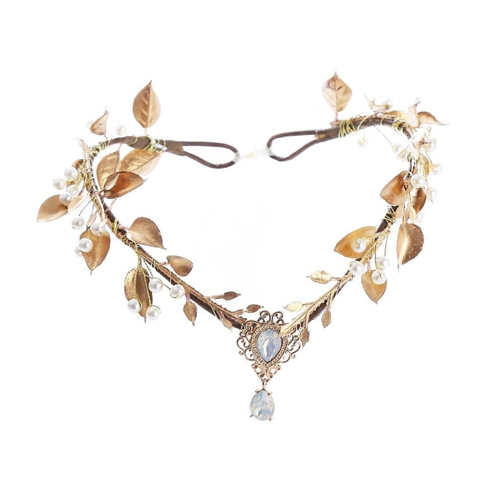 Golden Fairy Flower Headband Elf Floral Wreath Wedding Bridal Costume Accessory